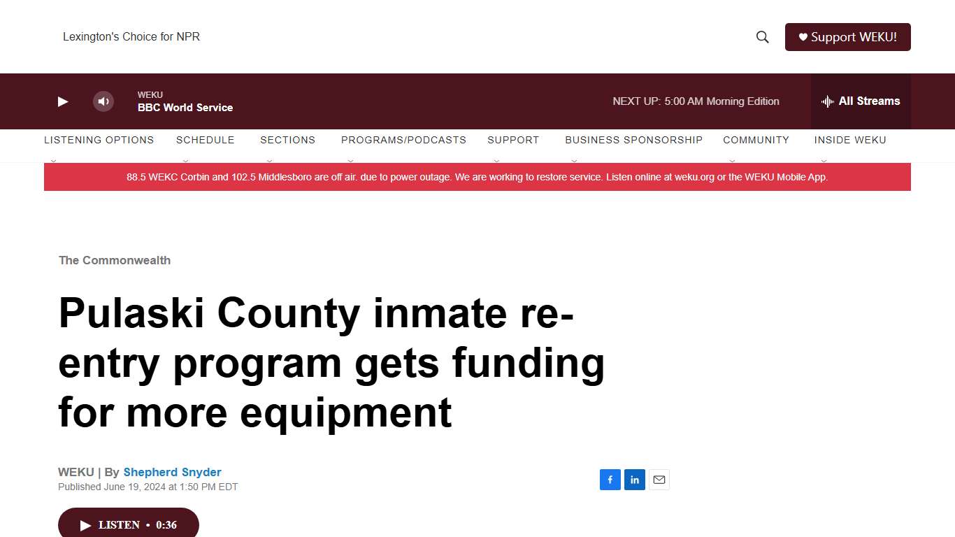 Pulaski County inmate re-entry program gets funding for more equipment WEKU